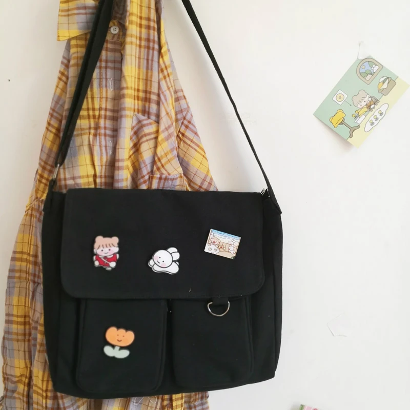 

Shopping Bags Women Cute Kawaii Multi Pockets Casual Students Large Capacity Canvas Bag Preppy Crossbody Females Ulzzang Fashion