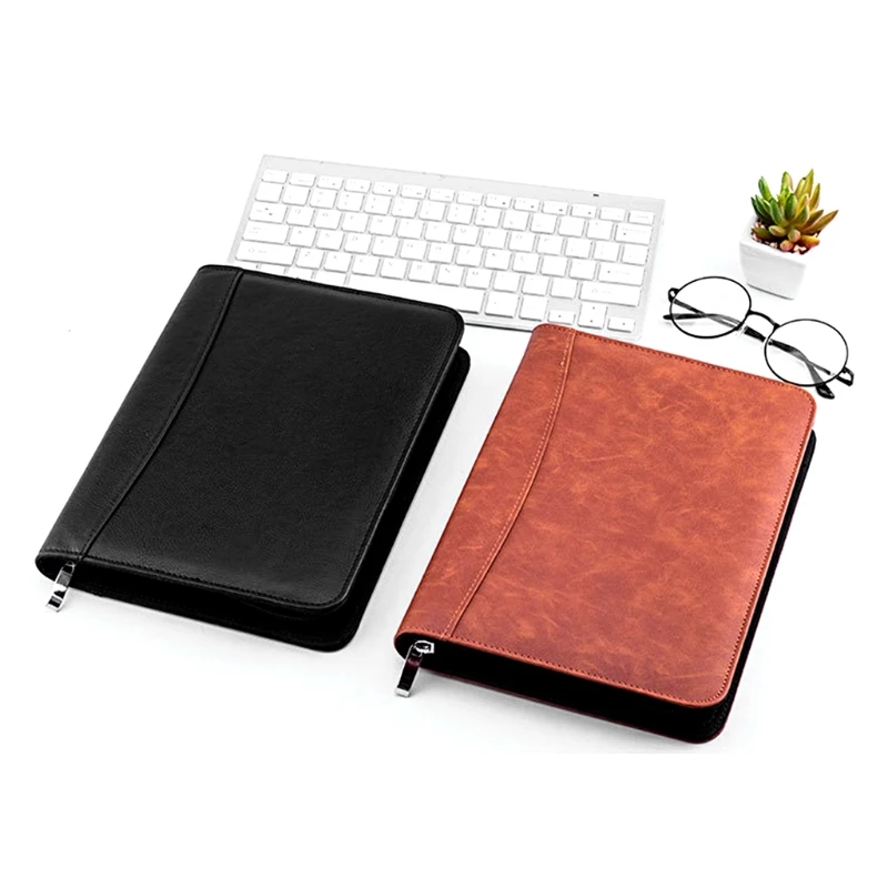 

Faux Leather A5 Padfolio with Calculator Zipper Binder Notebook Briefcase File Executive Folder Spiral Travel Note Drop shipping