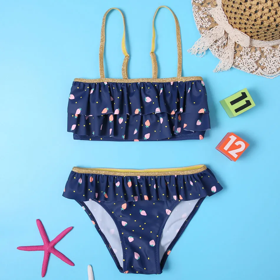 С оборкой для девочек Купальник детей купальный костюм с рисунком клубники