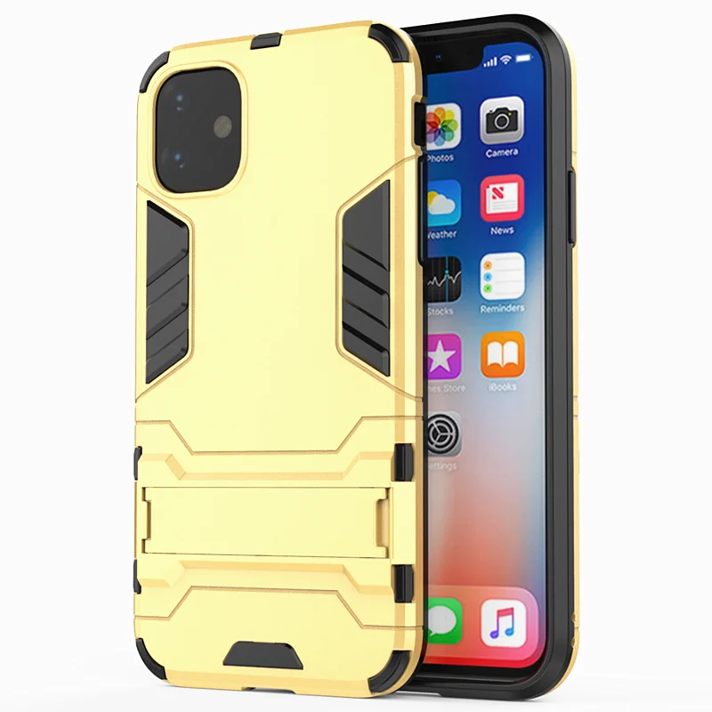 Gold Гибридный противоударный защитный чехол-подставка для телефона для iPhone 11 Pro MAX X XS Max XR 7 8 6 6S Plus 5 5S 5C кронштейн держатель чехол - Цвет: Gold