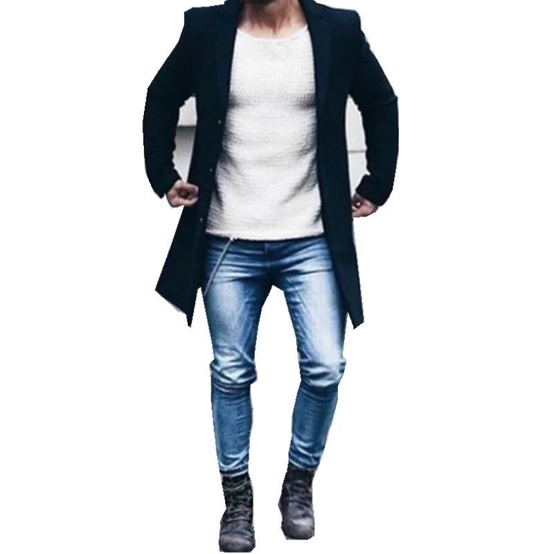 

New Arrivals Fashion Wool Warm Single-Breasted Turn Collar Solid Color Casual British Style Long Warm Overcoat Plus Size S-3XL