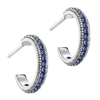 huitan creative half hoop earrings with blue cubic zirconia for women fashion versatile ear piercing jewelry hot drop shipping