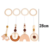 4 pcs baby play gym frame wooden beech activity gym frame stroller hanging pendants teether ring nursing rattle toys room decor
