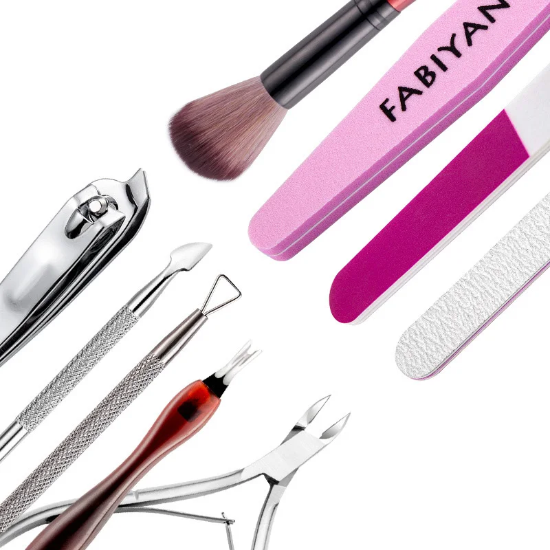 

Manicure Tools Set Cuticle Scissor Fork Nail Clipper File Buffer Steel Pusher Dust Brush Polish Gel Remove Nail Care Treatments