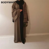 2020 spring and autumn new fashion three layer flared sleeves simple solid color cardigan robe women muslim dress