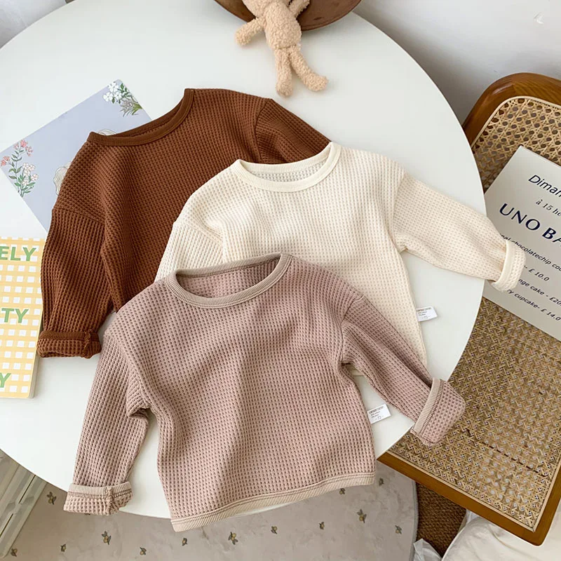 

MILANCEL 2022 Spring Baby Clothes Waffle Girls Blouse Solid Casual Boys Tops Korean Children Hoodies