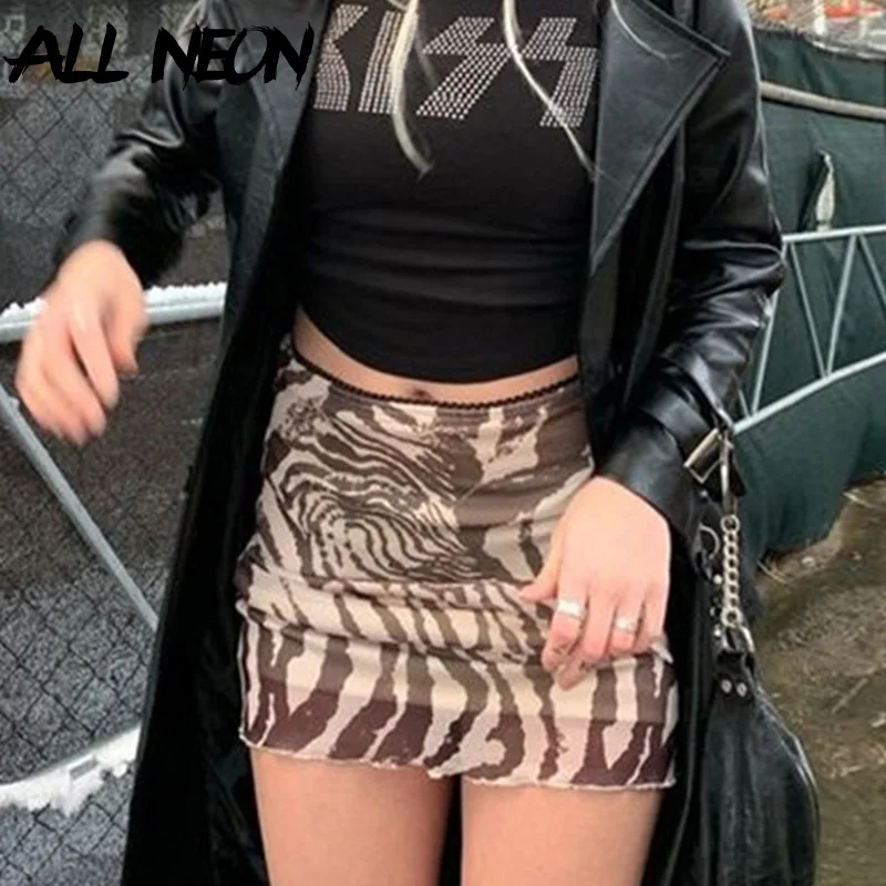 

ALLNeon 90s Streetwear Tie Dye Printing High Waist Brown Skirts Y2K Aesthetics Bodycon Double Layer Mini Skirt Summer Vintage
