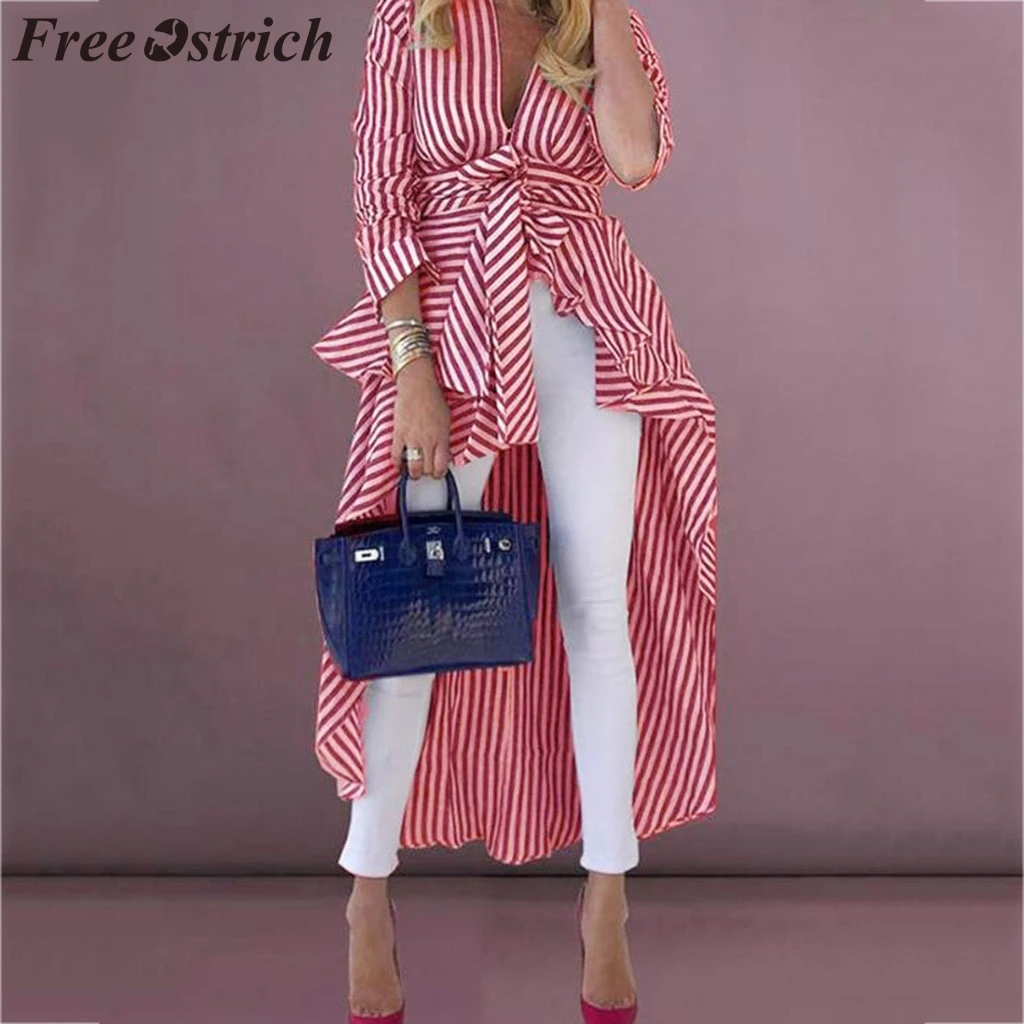 Свободные женские топы и блузки из страуса полосатые принтованные галстуки с
