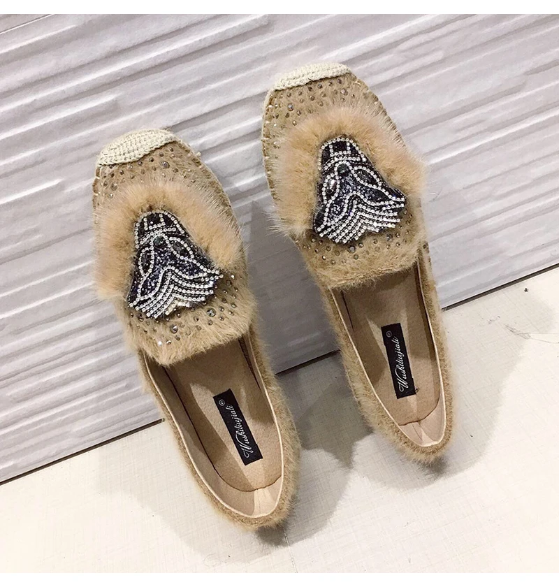 80Beige Fashion Hemp Loafers Women Espadrilles Flats Shoes Sewing Rhinestone Round Toe Ladies Casual Moccasins Slip On Brand Style New - Цвет: 80Beige
