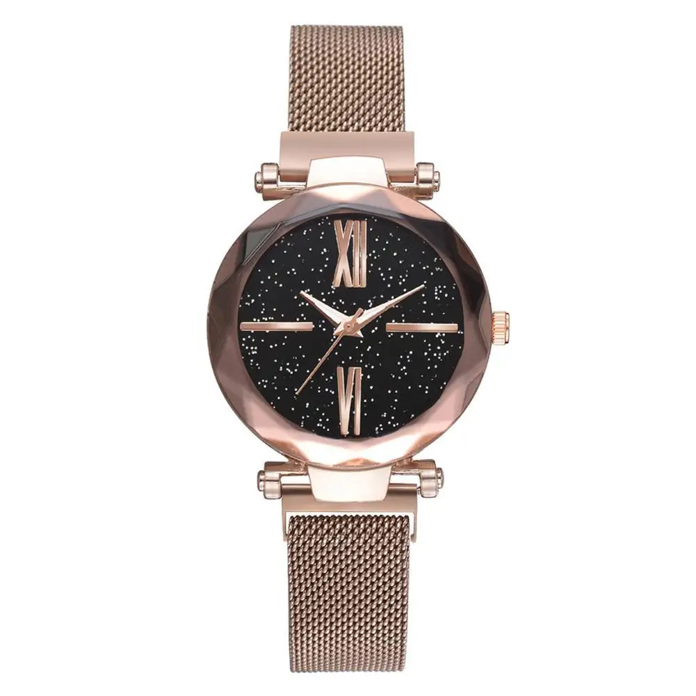 

Женские магнитные наручные часы со звёздным небом, круглым циферблатом и римскими цифрами