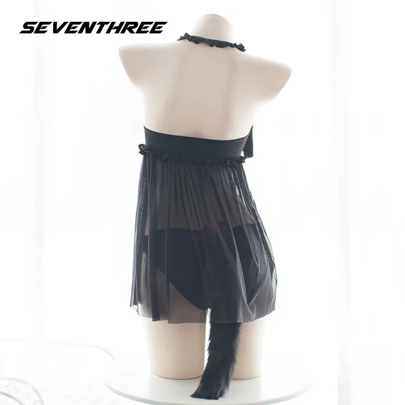 

Sexy Lingerie Cat Cosplay Hollow Out Bra Underwear Black Temptation Roleplay Costumes Erotic Hot Outfit Uniform For Women