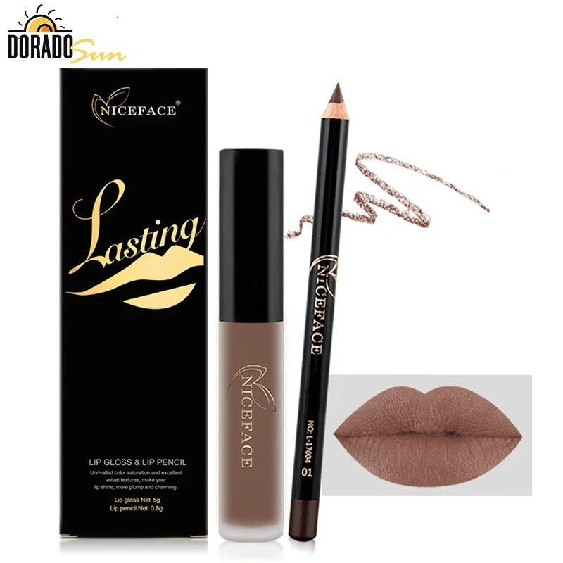 Doradosun Waterproof Matte Lip Gloss Set Cosmetic Nude Pencil Liquid Lipstick Party Makeup |