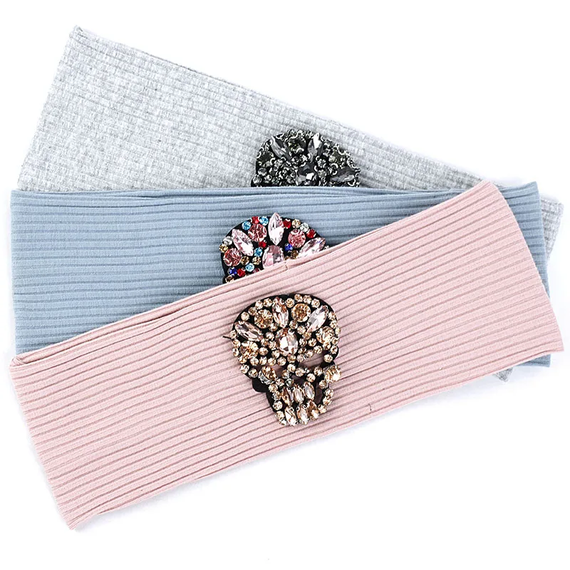 Женские блестящие стразы Geebro повседневные ребристые повязки на голову с черепом