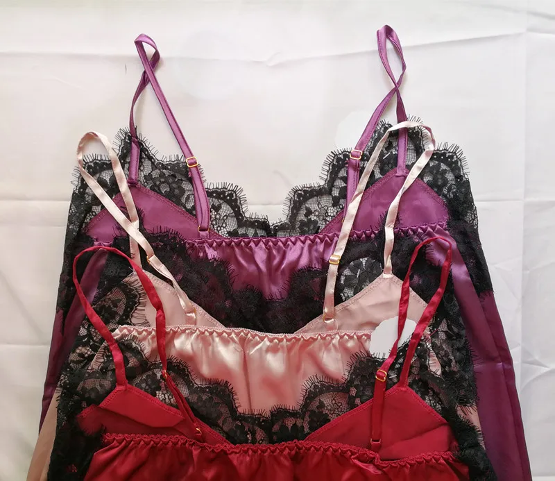 

Vrouwen Nachtkleding Sexy Satijnen Pyjama Set Zwart Kant V-hals Pyjama Mouwloze Leuke Cami Top En Shorts