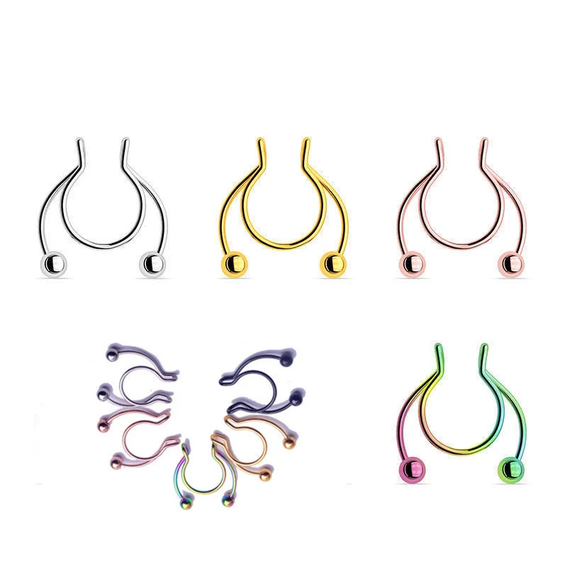 

1-6Pcs Nose Ring Fake Septum Piercing Stainless Steel Clip Hoop Nose Rings Gold Stud Sexy For Women Man Non Pierced Body Jewelry