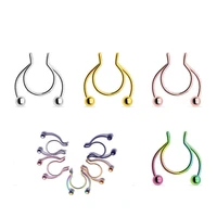 1 6pcs nose ring fake septum piercing stainless steel clip hoop nose rings gold stud sexy for women man non pierced body jewelry