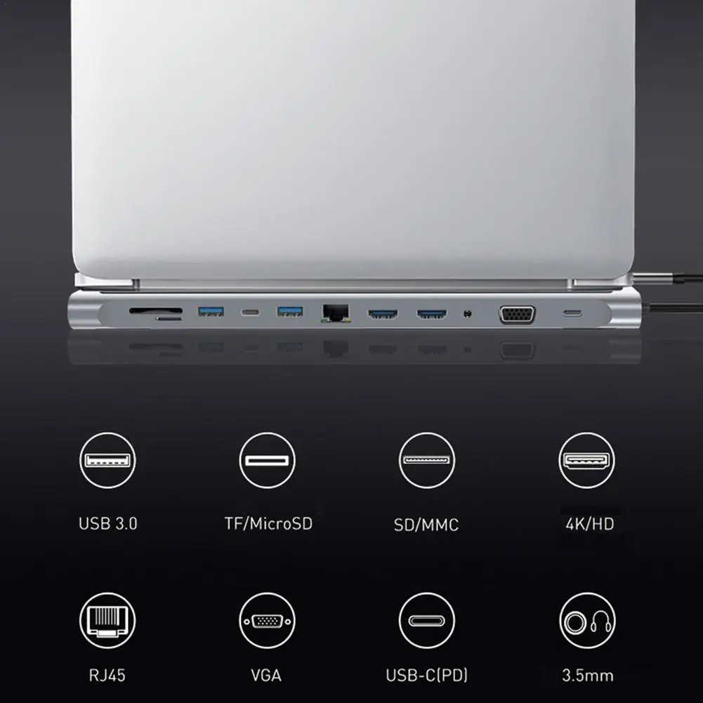 

USB C Docking Station 12 In 1 USB C Multiport Adapter Dongle Station With HDMI-compatible, VGA, PD, 3.5mm Jack, Gigabit, RJ45