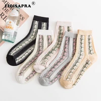 spring summer transparent crystal silk women socks lace national wind flowers college style pure color ultrathin short socks