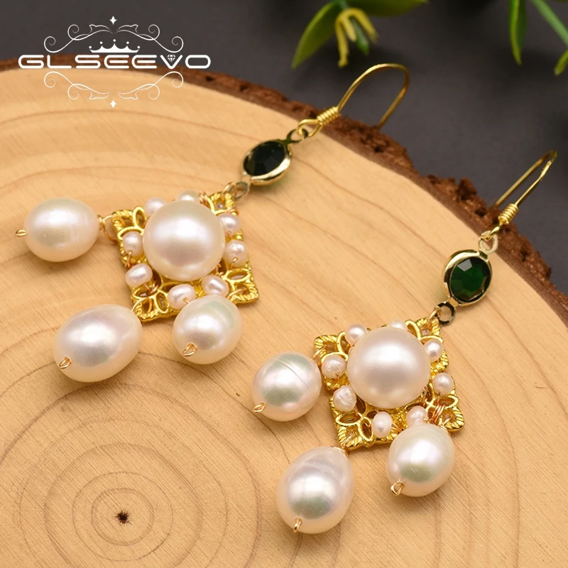 Женские серьги-подвески GLSEEVO длинные Винтажные серьги с натуральным