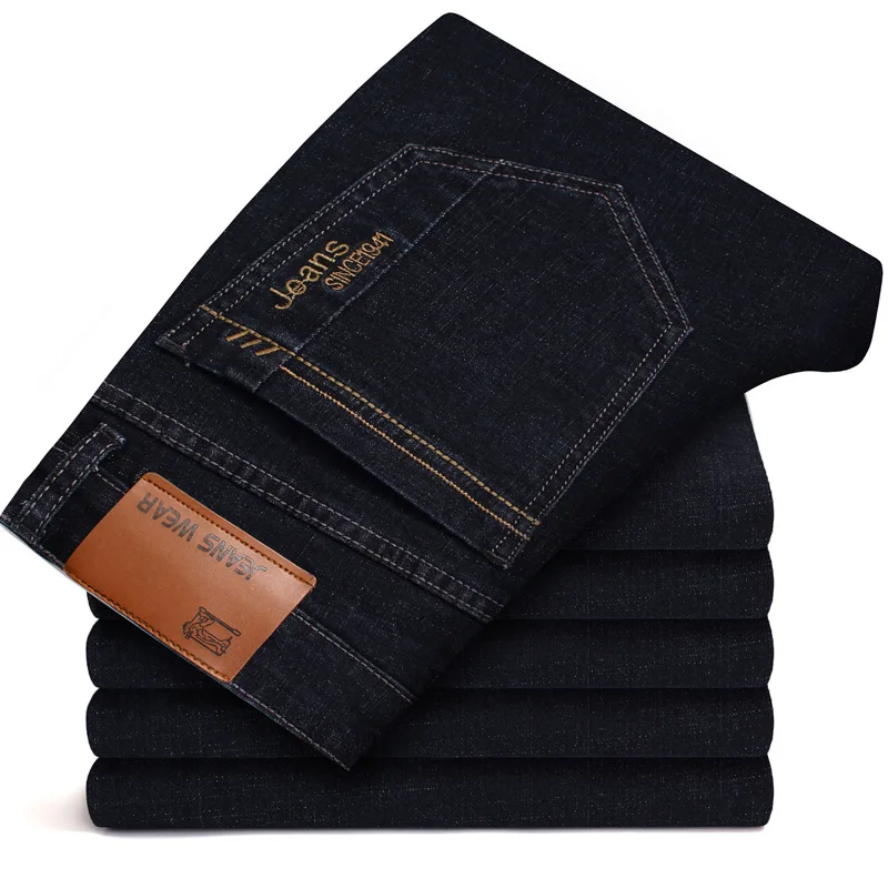 

Men's Brand Stretch Jeans 2021 New Business Casual Slim Fit Denim Pants Black Blue Trousers Male Plus Size 38 40 42