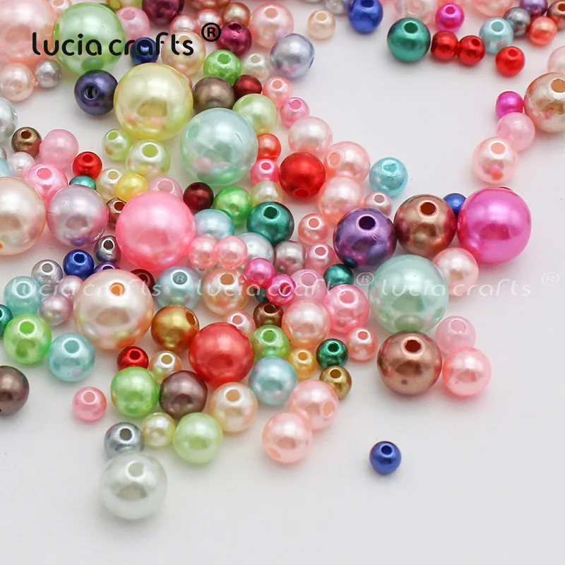 Lucia crafts 4/5/6/8/10 мм, АБС-пластиковый круглый искусственный жемчуг Свободные бусы с отверстием, DIY аксессуары 50 г/лот, около 500 шт. E0809