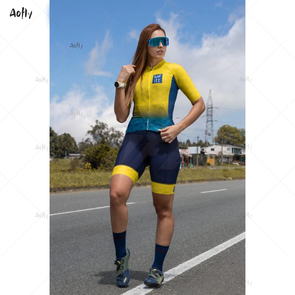 Kafitt желтый синий короткий рукав Пара Велоспорт триатлон костюм Skinsuit Maillot Ropa Ciclismo