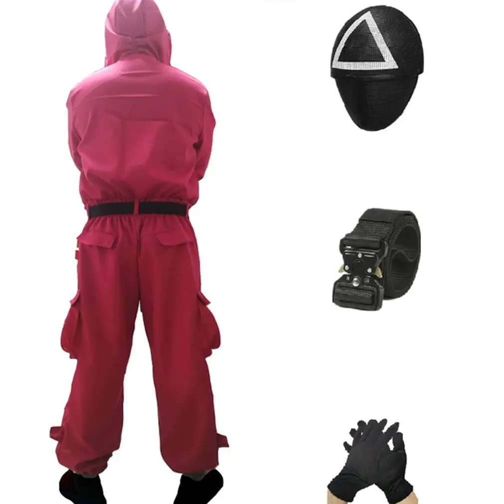 Traje de juego de calamar, mono con capucha y m&aacute;scara, moda de calamar, disfraz de Halloween, traje de Cosplay de Corea del Sur, 2021-4