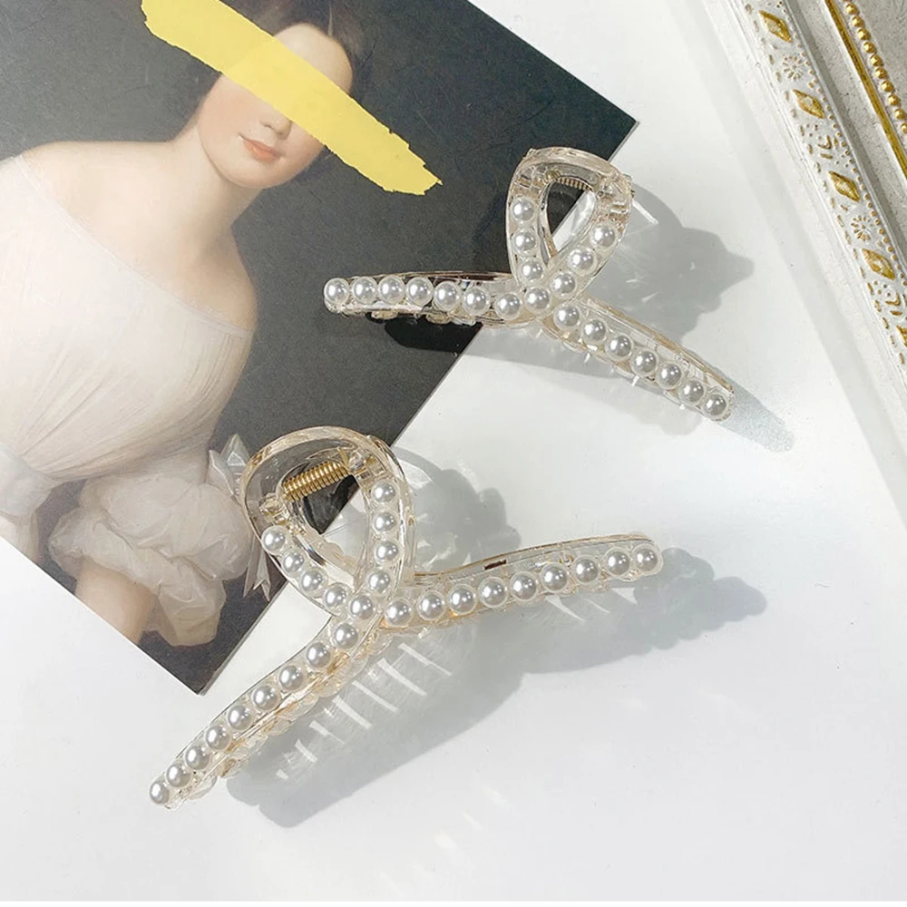Fashion Girl Hair Claw Pearl Hairpin Crab Retro Clips Accessories for Women Four Different Sizes |