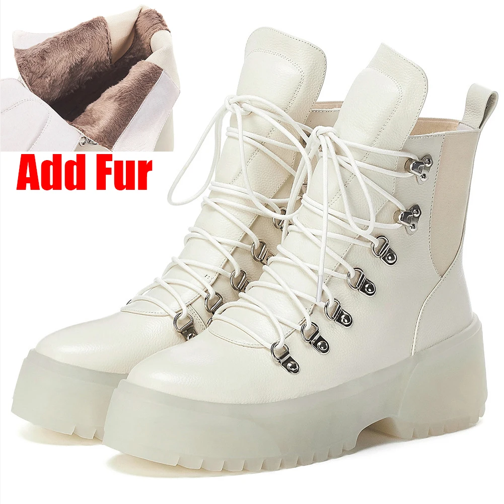 milky add fur SARAIRIS/Роскошные брендовые модные ботинки на платформе для девочек; женские ботильоны из натуральной кожи высокого качества; женская обувь на танкетке - Цвет: milky add fur