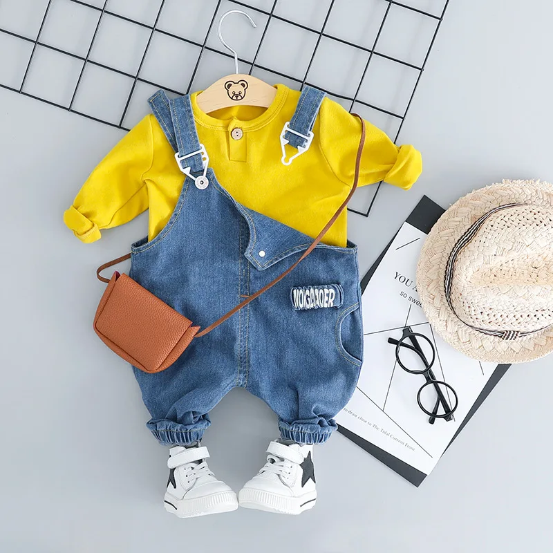 Toddler Baby Boys Long Sleeve T Shirt &amp Denim Overalls 2pcs Clothing Sets Spring Fall Fashionable Cotton Clothes Outfits | Детская