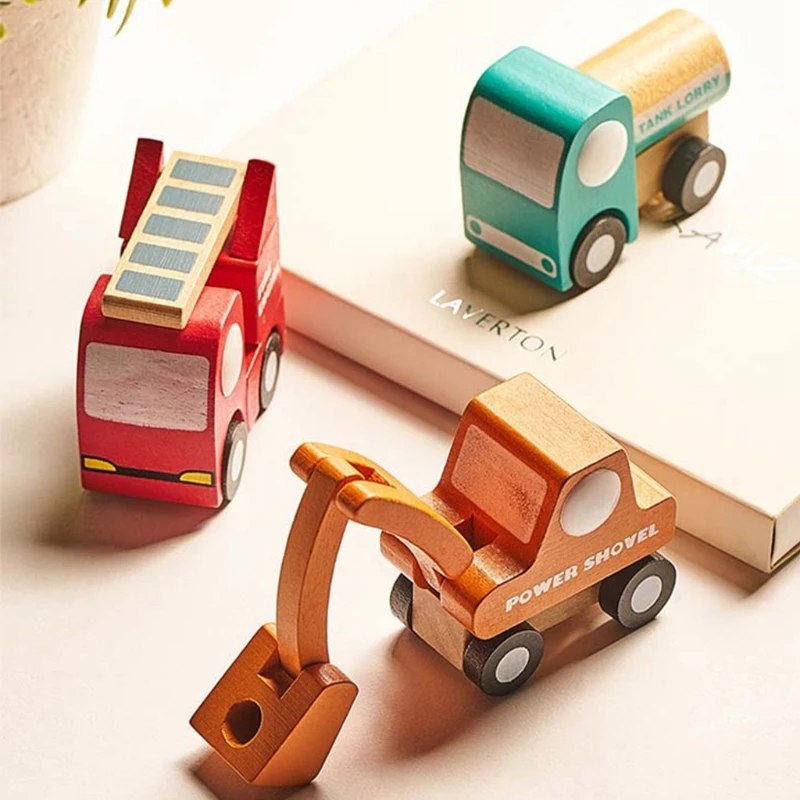 

12PCS Kids Mini Wooden Cars Truck Model Toy Wooden Education Colorful Vehicle Toys Simulation Cars