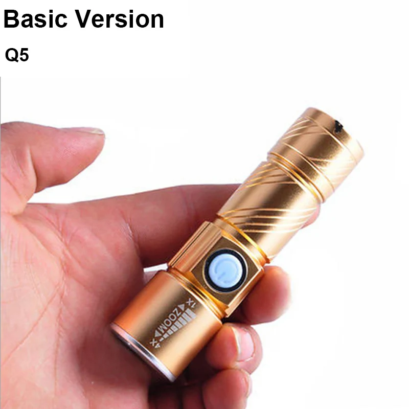 Glod Basic Version USB Q5 светодиодный светильник фонарь перезаряжаемый встроенный аккумулятор тактический мини 4 режима зум водонепроницаемый светильник s светильник фонарь - Испускаемый цвет: Glod Basic Version