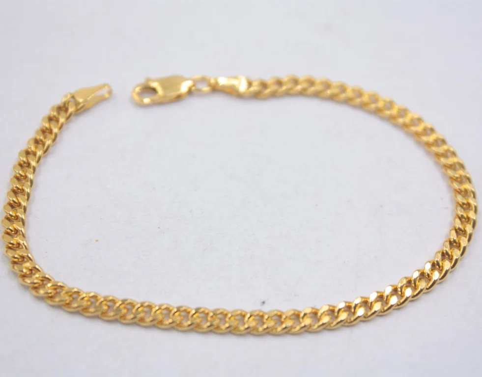 Настоящая 18 К желтая цельная золотая цепочка для женщин браслет в виде бордюра 6 8