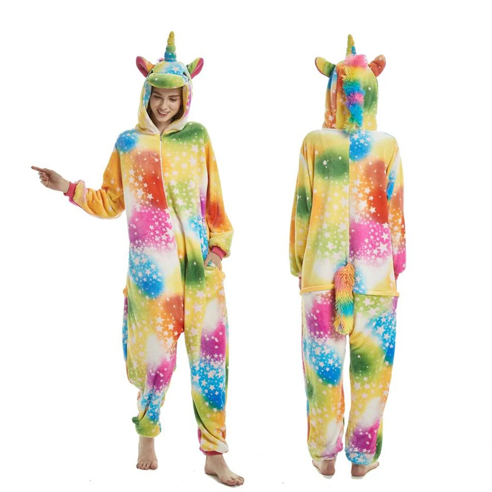 Единорог пижамы onesie женские кугуруми панда зимняя Фланелевая пижама Кигуруми