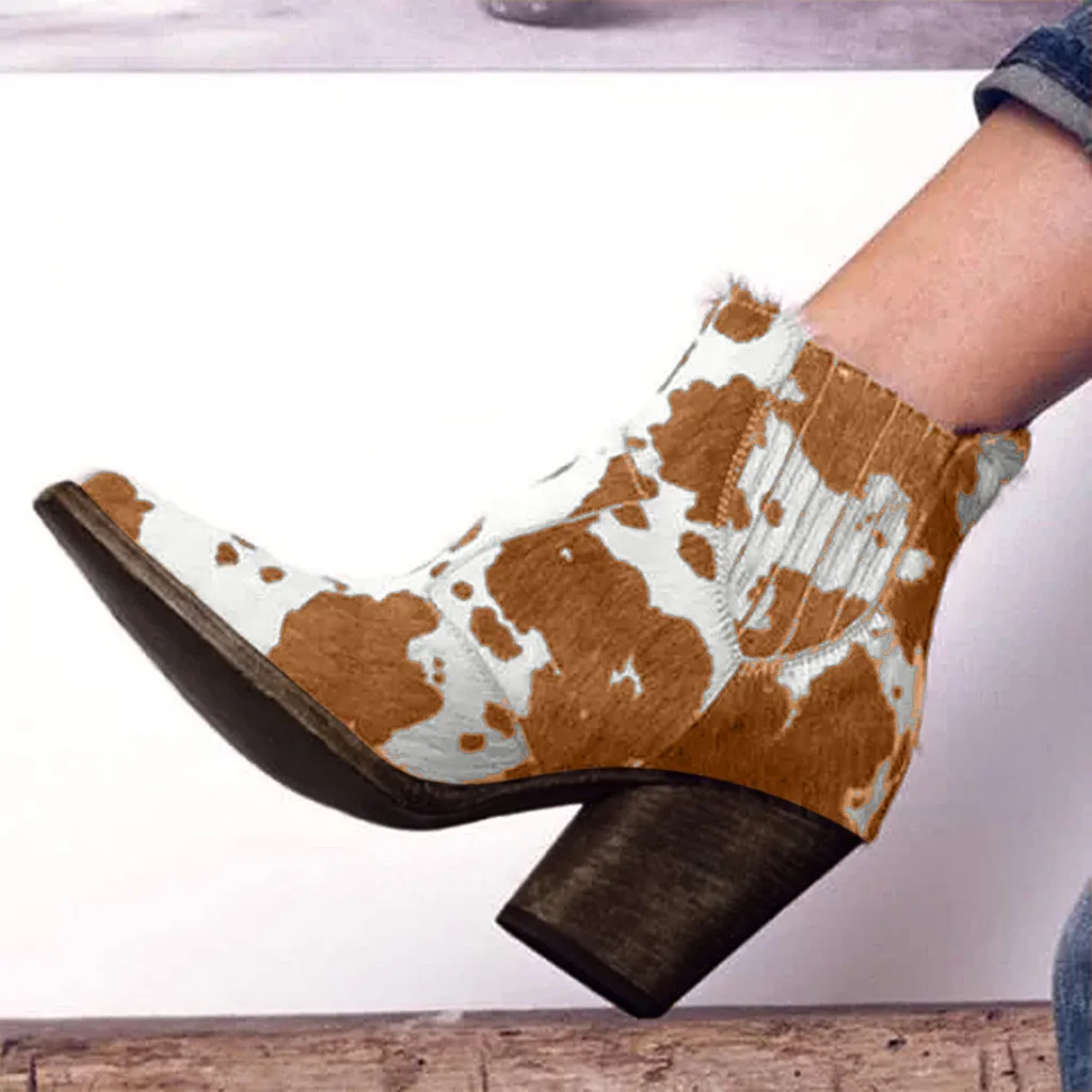 2019 зимние ботинки Модные женские кожаные с острым носком размера плюс животным