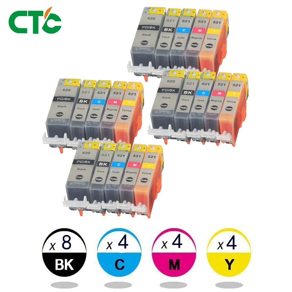 20 шт. совместимый canon 520x521 cartucho de tinta для Canon PIXMA IP3600 IP4600 IP4700 MP540 MP550 MP560 MP640