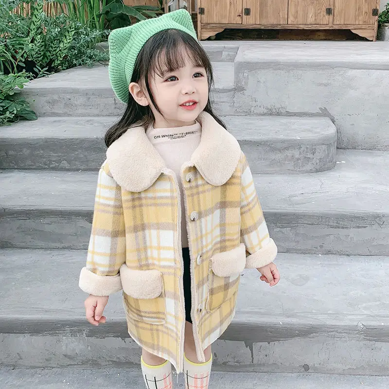 Hot Sale 2021 Fall Winter New Girls Thicken Long Plaid Woolen Jacket Children's Clothes Outerwear Kids Princess Woollen Coat X49 | Детская