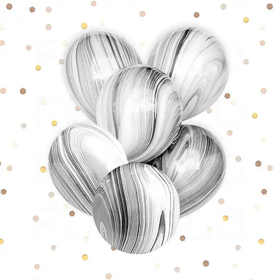 Шары воздушные латексные черно белые под мрамор 50 шт.|latex balloons|marble balloonfavors shower |