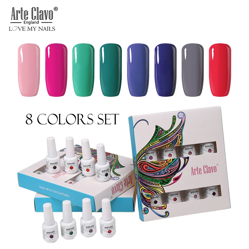 ZH08 Arte Clavo 8 Colors Gift Sets Box 8ml UV Gel Nail Polish Nail Art Gel Polish Vernis Semi Permanent Nail Primer Gel Varnishes - Цвет: ZH08