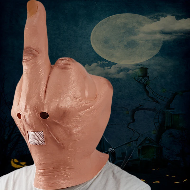 

Ужасная маска для среднего пальца Holloween, забавная Балаклава, латексная маска, костюм косплей на Хэллоуин, маска 2021 с полным покрытием для фес...