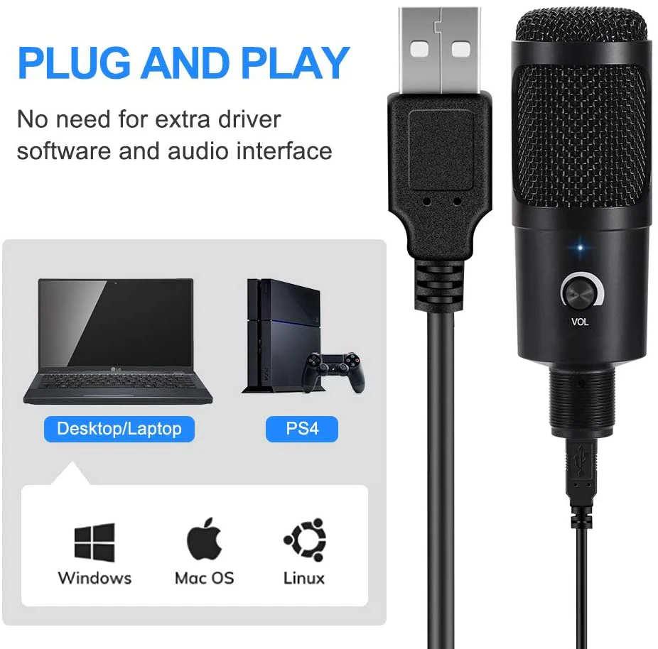 

USB Computer Condenser Microphone Kit With Adjustable Scissor Arm Stand for PC YouTube Video Gaming Streams Studio T669