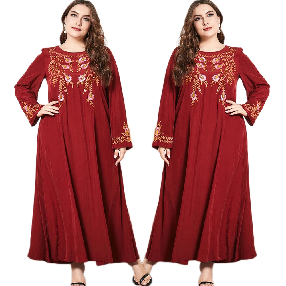 

Arab Jilbab Turkish Muslim Women Long Dress Abaya Ramadan Islamic Embroidery Ethnic Middle East O-neck Maxi Robe Gown Dubai New