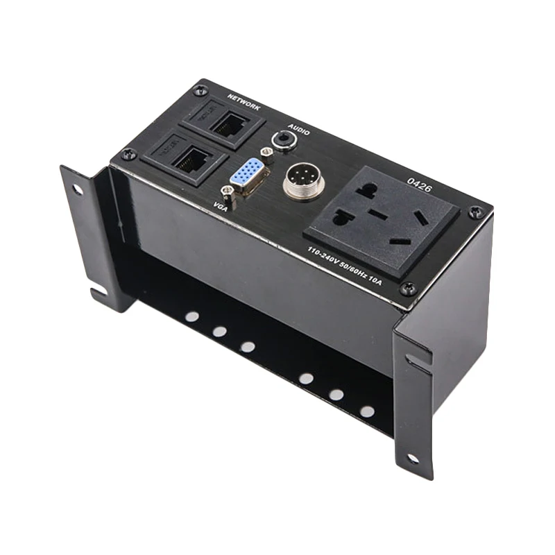 Multimedia Desktop Socket Zinc Alloy Panel With 3.5mm Audio VGA Aviation 8Pin Microphone Plug Dual Network Port |