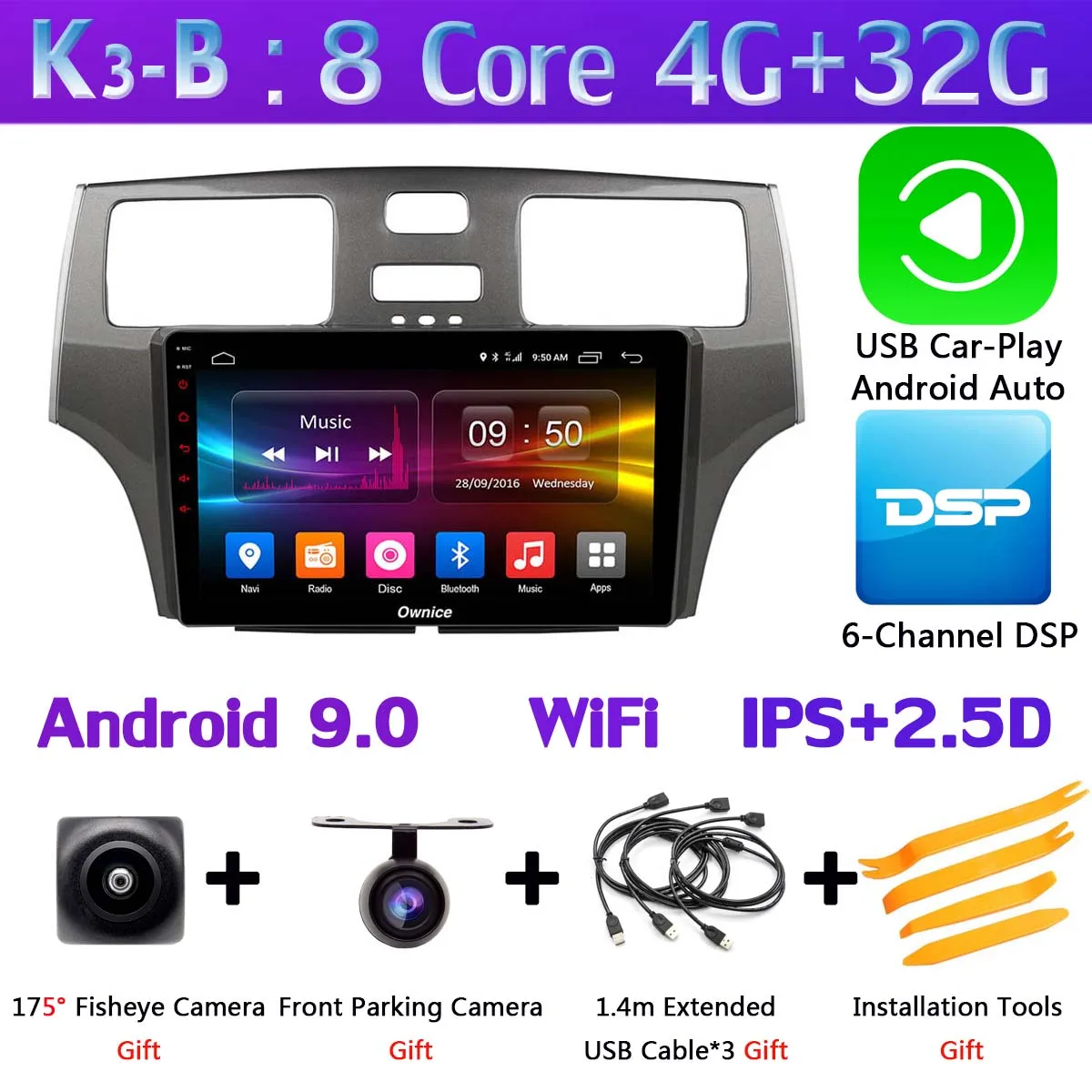 K3-B-CarPlay Ownice K1 K3 K5 K6 автомобильный dvd-плеер на основе Android для Lexus ES ES250 ES300 ES330 2004 2005 2006 автомобиль радио gps DSP Carplay 360 ° панорамный - Цвет: K3-B-CarPlay