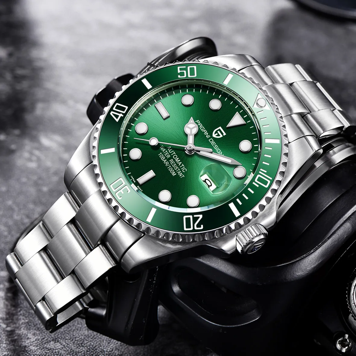 

43MM Business Mechanical Diving Watches Stainless Steel 100MWaterproof Ceramic Bezel Watch men Glow Sapphire watch