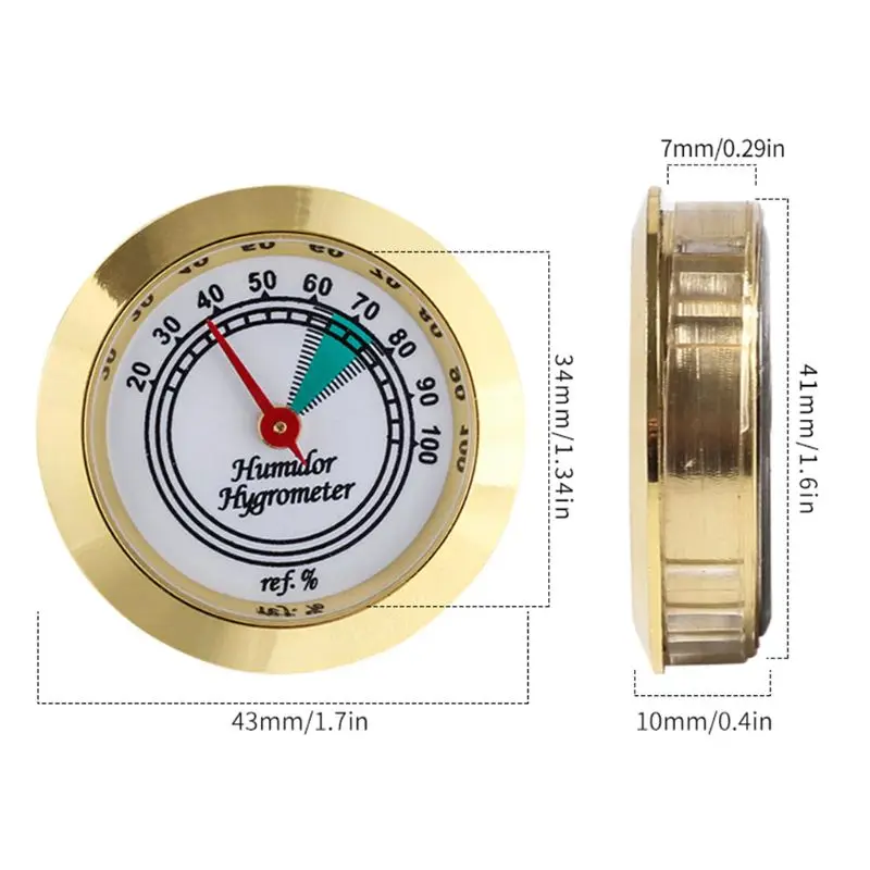 

43mm Durable Quality High Accuracy Round Calibrate-able Gold Frame Hygrometer for Cigar Humidor Guitar Violin Care Tools
