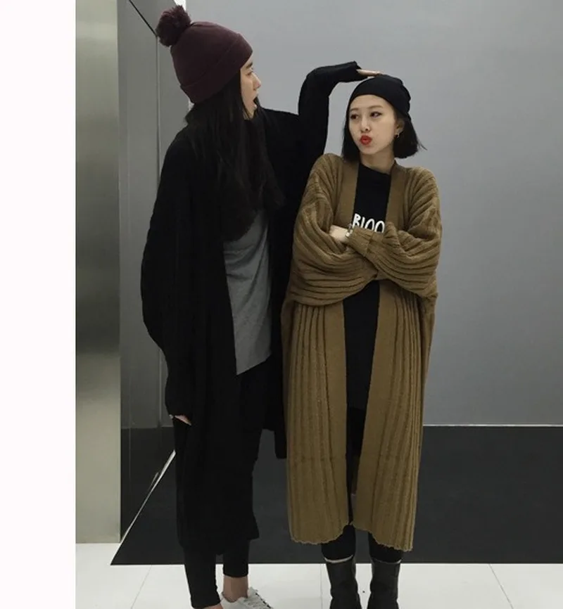 

GOOHOJIO Long Loose V-neck Knitted Sweaters Women Thin Cardigan Fashion Long Sleeve Sun Protection Top Ropa Mujer lantern sleeve