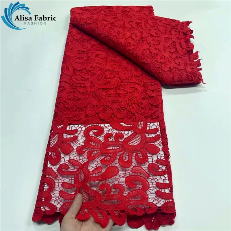 Красная французская вышивка гипюровая кружевная ткань 2021 Высококачественная