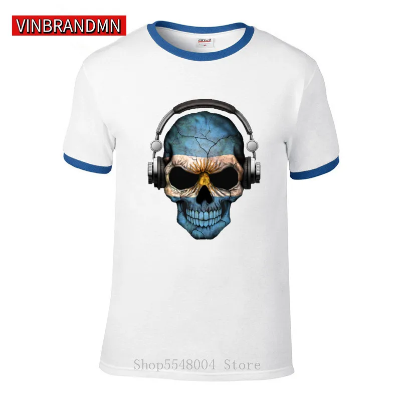 Sugar Skull Headset Argentina Мужская Футболка DJ футболка из 100% хлопка в стиле хип-хоп с флагом