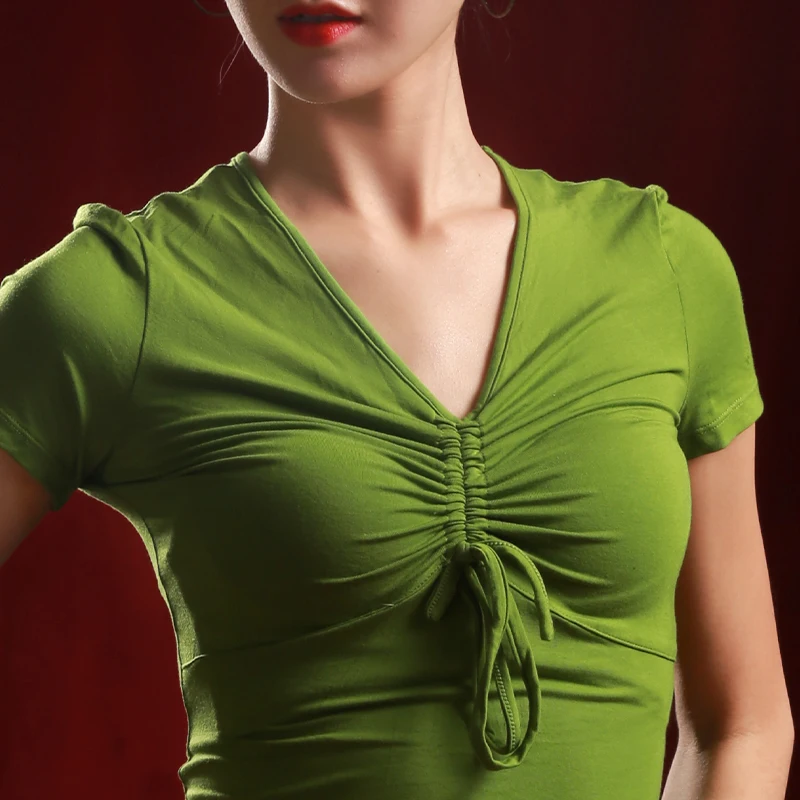 

Latin Dance Tops Women V-Neck Short Sleeve Shirt Rumba Samba Tango Dance Clothes Practice Wear Prom Performance Costume